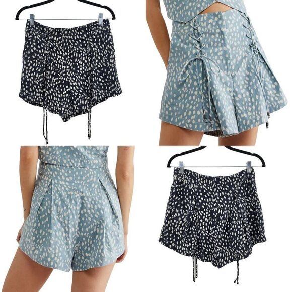 Free People Bennett Shorts 6 Black Polka Dot Wide Baggy Corset Pockets Cotton - Picture 12 of 12